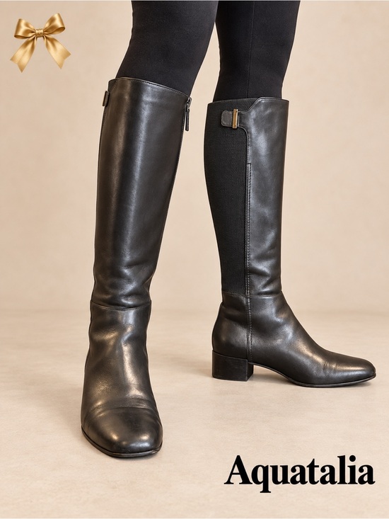 Aquatalia Shoes - Aquatalia Black Leather Knee-High Stretch Riding Boots Size 10